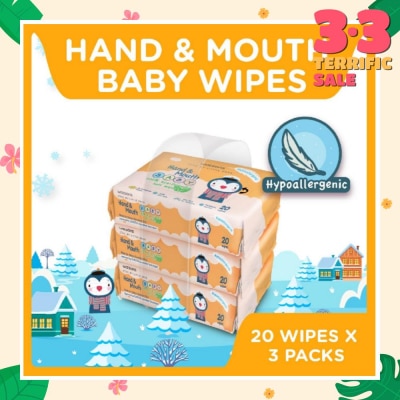 WATSONS Hand & Mouth Soft Baby Wipes (Hyperallergenic + Suitable for Sensitive Skin) 20s x 3packs