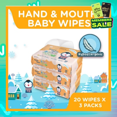 WATSONS Hand & Mouth Soft Baby Wipes (Hyperallergenic + Suitable for Sensitive Skin) 20s x 3packs