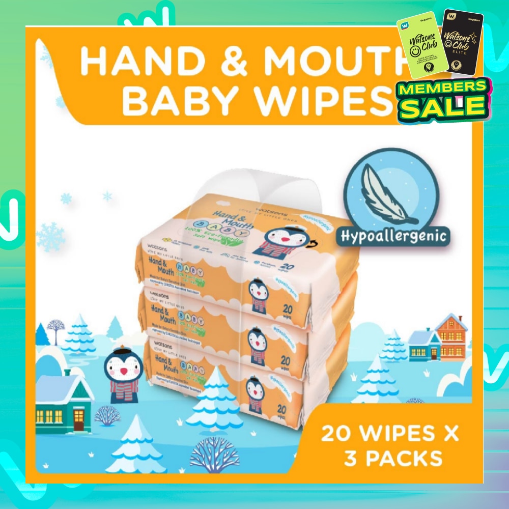 Hand & Mouth Soft Baby Wipes (Hyperallergenic + Suitable for Sensitive Skin) 20s x 3packs