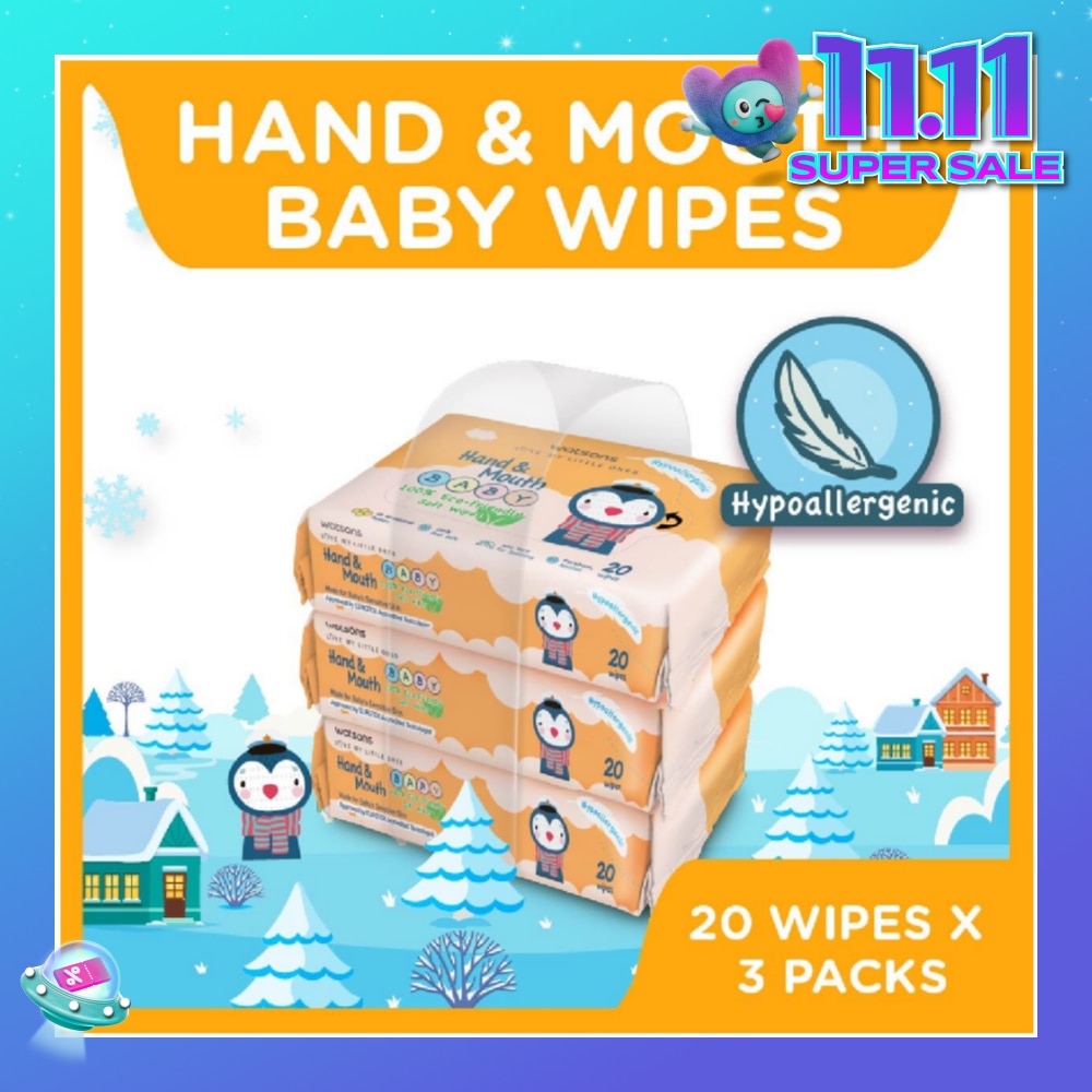 Hand & Mouth Soft Baby Wipes (Hyperallergenic + Suitable for Sensitive Skin) 20s x 3packs
