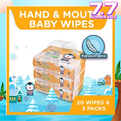 WATSONS Hand & Mouth Soft Baby Wipes (Hyperallergenic + Suitable for Sensitive Skin) 20s x 3packs