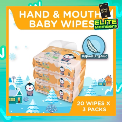 WATSONS Hand & Mouth Soft Baby Wipes (Hyperallergenic + Suitable for Sensitive Skin) 20s x 3packs