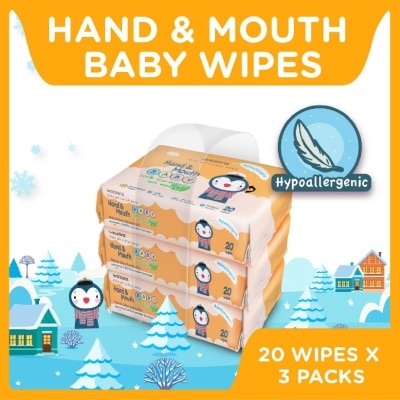 WATSONS Hand & Mouth Soft Baby Wipes (Hyperallergenic + Suitable for Sensitive Skin) 20s x 3packs