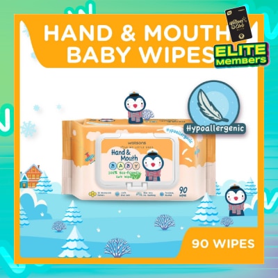 WATSONS Hand & Mouth Baby Wipes 100% Eco-Friendly Soft Wipes Hypoallergenic (Made For Baby's Sensitive Skin) 90s