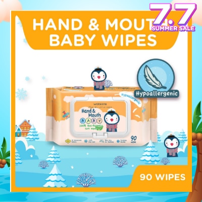 WATSONS Hand & Mouth Baby Wipes 100% Eco-Friendly Soft Wipes Hypoallergenic (Made For Baby's Sensitive Skin) 90s