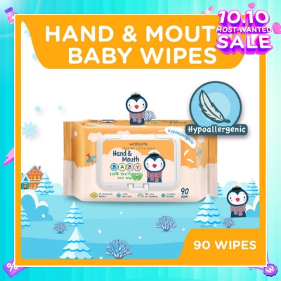 WATSONS Hand & Mouth Baby Wipes 100% Eco-Friendly Soft Wipes Hypoallergenic (Made For Baby's Sensitive Skin) 90s