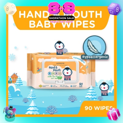 WATSONS - Hand & Mouth Baby Wipes 100% Eco-Friendly Soft Wipes Hypoallergenic (Made For Baby's Sensitive Skin) 90s