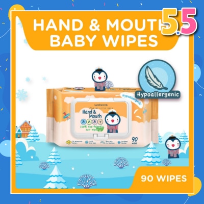 WATSONS Hand & Mouth Baby Wipes 100% Eco-Friendly Soft Wipes Hypoallergenic (Made For Baby's Sensitive Skin) 90s