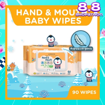 WATSONS Hand & Mouth Baby Wipes 100% Eco-Friendly Soft Wipes Hypoallergenic (Made For Baby's Sensitive Skin) 90s