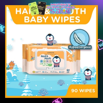 WATSONS Hand & Mouth Baby Wipes 100% Eco-Friendly Soft Wipes Hypoallergenic (Made For Baby's Sensitive Skin) 90s
