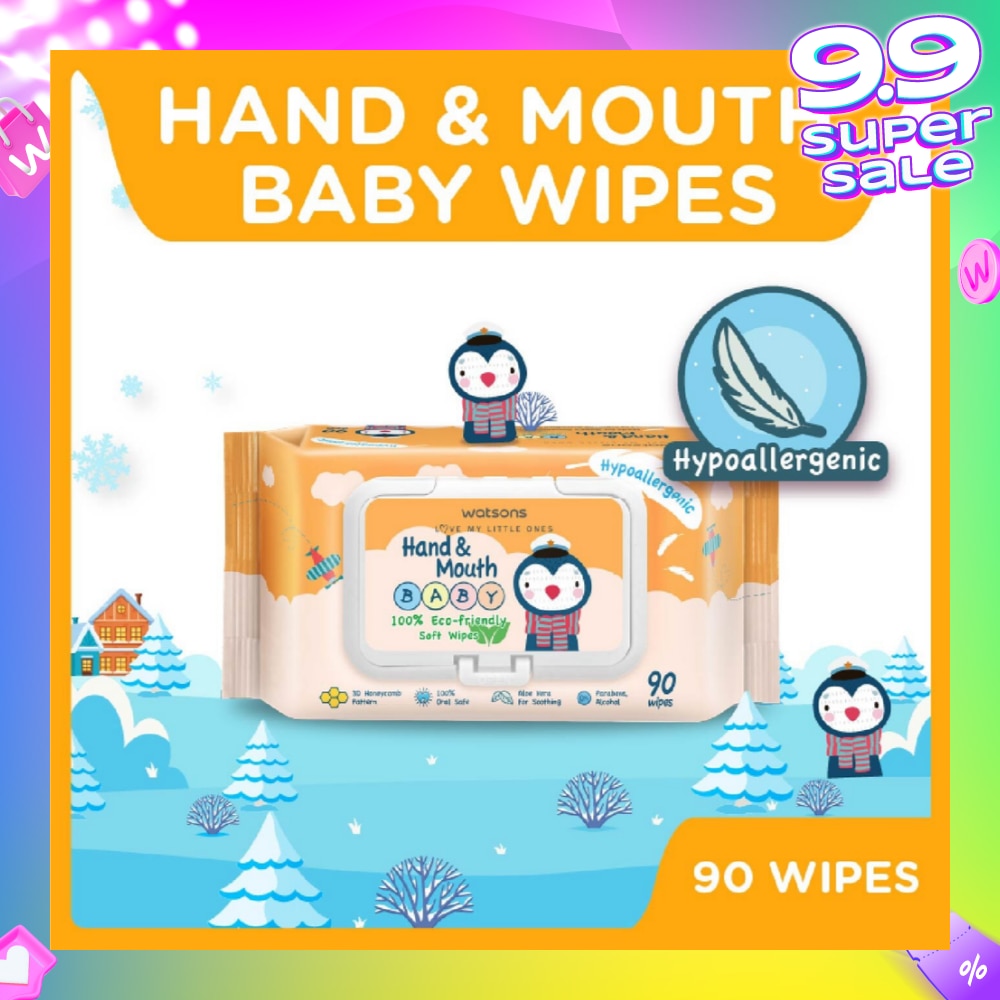 Hand & Mouth Baby Wipes 100% Eco-Friendly Soft Wipes Hypoallergenic (Made For Baby's Sensitive Skin) 90s