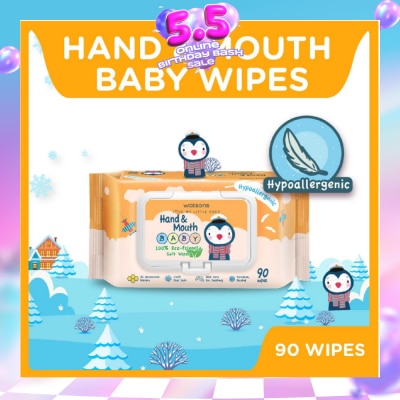 WATSONS - Hand & Mouth Baby Wipes 100% Eco-Friendly Soft Wipes Hypoallergenic (Made For Baby's Sensitive Skin) 90s