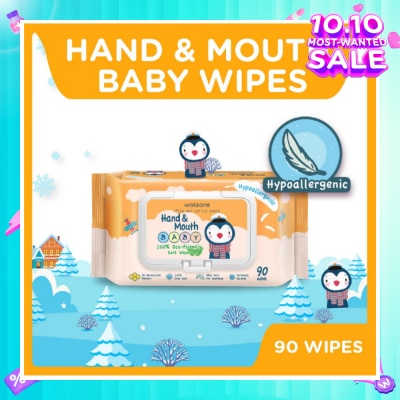 WATSONS Hand & Mouth Baby Wipes 100% Eco-Friendly Soft Wipes Hypoallergenic (Made For Baby's Sensitive Skin) 90s