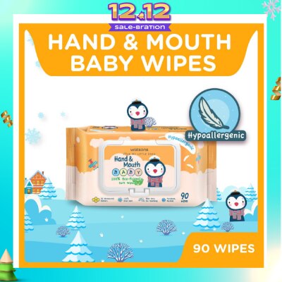 WATSONS Hand & Mouth Baby Wipes 100% Eco-Friendly Soft Wipes Hypoallergenic (Made For Baby's Sensitive Skin) 90s