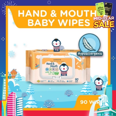 WATSONS Hand & Mouth Baby Wipes 100% Eco-Friendly Soft Wipes Hypoallergenic (Made For Baby's Sensitive Skin) 90s