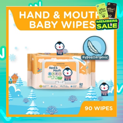 WATSONS Hand & Mouth Baby Wipes 100% Eco-Friendly Soft Wipes Hypoallergenic (Made For Baby's Sensitive Skin) 90s