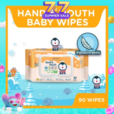 WATSONS - Hand & Mouth Baby Wipes 100% Eco-Friendly Soft Wipes Hypoallergenic (Made For Baby's Sensitive Skin) 90s