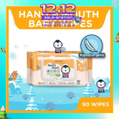 WATSONS Hand & Mouth Baby Wipes 100% Eco-Friendly Soft Wipes Hypoallergenic (Made For Baby's Sensitive Skin) 90s