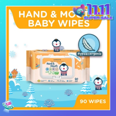 WATSONS Hand & Mouth Baby Wipes 100% Eco-Friendly Soft Wipes Hypoallergenic (Made For Baby's Sensitive Skin) 90s