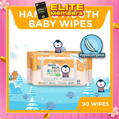WATSONS Hand & Mouth Baby Wipes 100% Eco-Friendly Soft Wipes Hypoallergenic (Made For Baby's Sensitive Skin) 90s