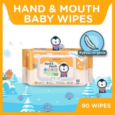 WATSONS Hand & Mouth Baby Wipes 100% Eco-Friendly Soft Wipes Hypoallergenic (Made For Baby's Sensitive Skin) 90s