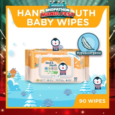 WATSONS - Hand & Mouth Baby Wipes 100% Eco-Friendly Soft Wipes Hypoallergenic (Made For Baby's Sensitive Skin) 90s