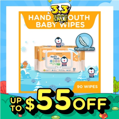 WATSONS Hand & Mouth Baby Wipes 100% Eco-Friendly Soft Wipes Hypoallergenic (Made For Baby's Sensitive Skin) 90s