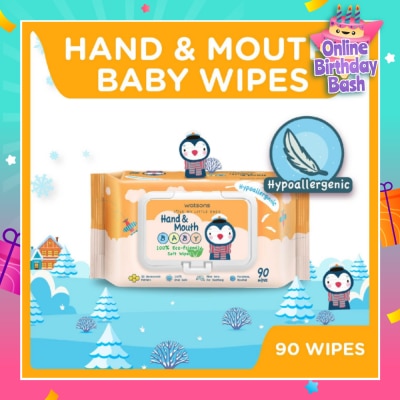 WATSONS Hand & Mouth Baby Wipes 100% Eco-Friendly Soft Wipes Hypoallergenic (Made For Baby's Sensitive Skin) 90s