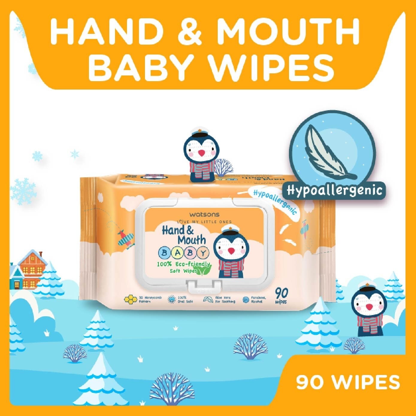 Hand & Mouth Baby Wipes 100% Eco-Friendly Soft Wipes Hypoallergenic (Made For Baby's Sensitive Skin) 90s