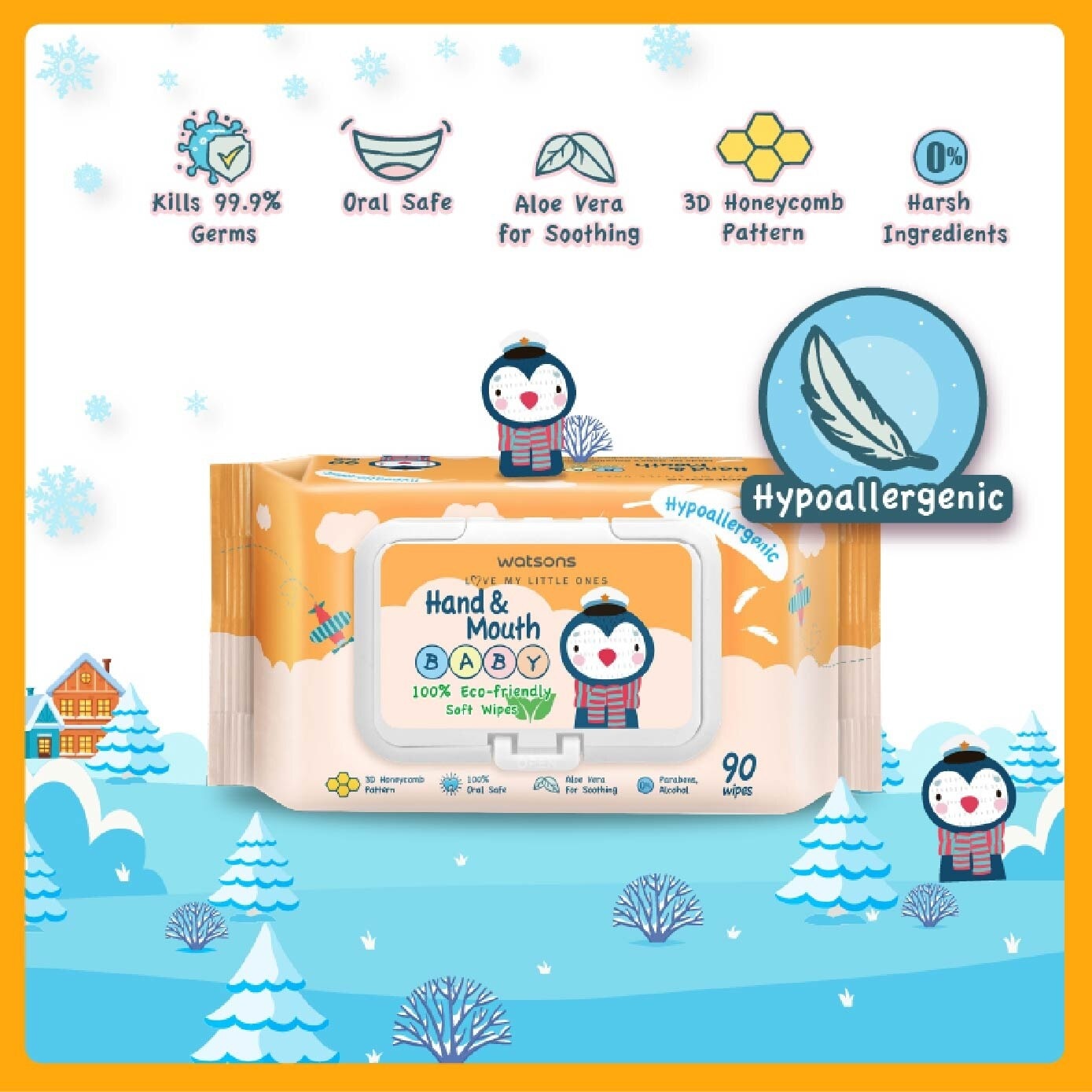 Hand & Mouth Baby Wipes 100% Eco-Friendly Soft Wipes Hypoallergenic (Made For Baby's Sensitive Skin) 90s