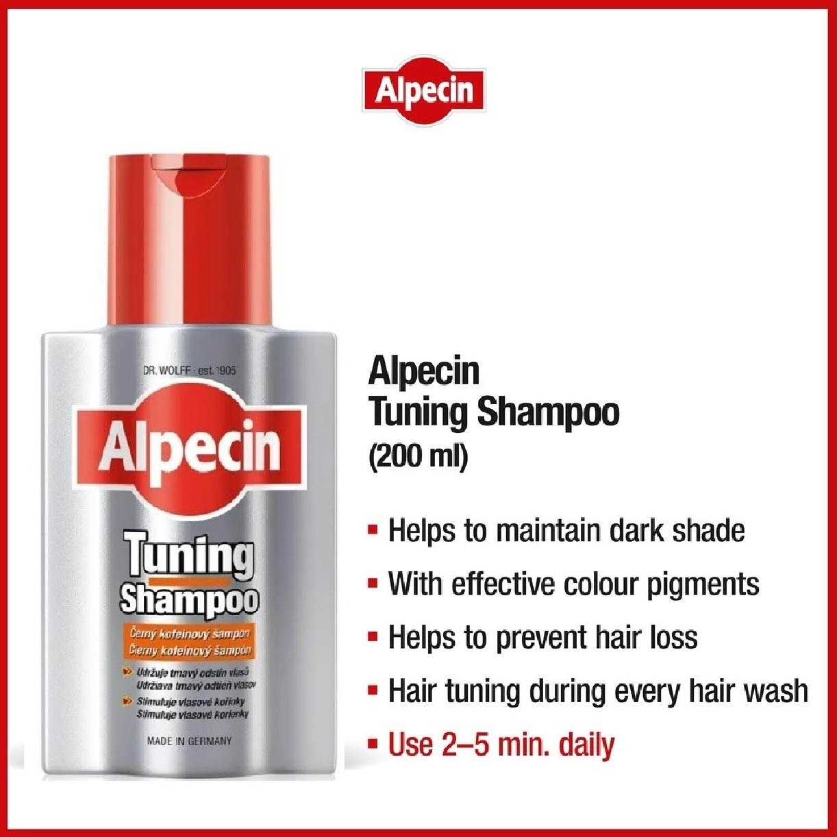 Tuning Dark Caffeine Shampoo For Men (For Grey Hair; Maintain Dark Shade;  Prevents Hair Loss) 200ml