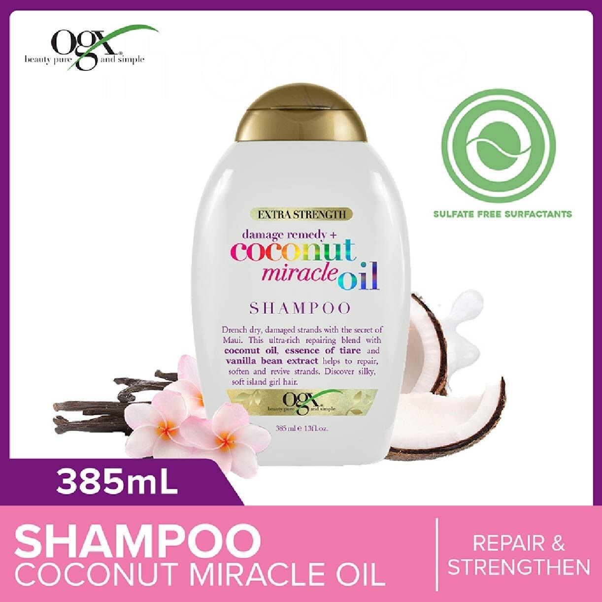 Damage Remedy + Coconut Miracle Oil Shampoo (Helps to Repair + Soften + Revive Hair Strands) 385ml