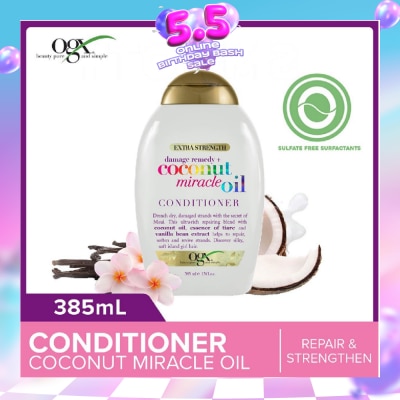 OGX - Damage Remedy + Coconut Miracle Oil Conditioner (Helps to Repair + Soften + Revive Hair Strands) 385ml (Expiry: Mar`2027)