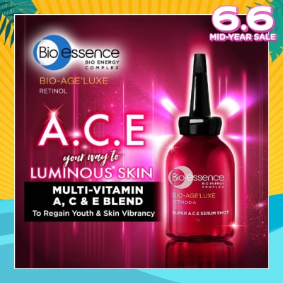 BIO ESSENCE Bio Age'Luxe Retinoid-A Super A.C.E Serum Shot Vital Multi- Vitamins For Healthy Glow And Repair (To Restore Radiance & Vitality) 30g