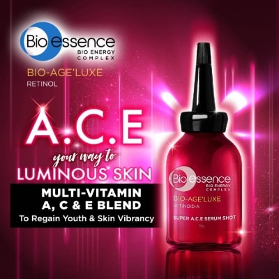 BIO ESSENCE Bio Age'Luxe Retinoid-A Super A.C.E Serum Shot Vital Multi- Vitamins For Healthy Glow And Repair (To Restore Radiance & Vitality) 30g