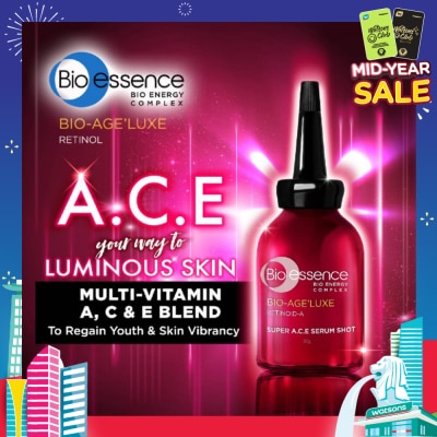 BIO ESSENCE Bio Age'Luxe Retinoid-A Super A.C.E Serum Shot Vital Multi- Vitamins For Healthy Glow And Repair (To Restore Radiance & Vitality) 30g