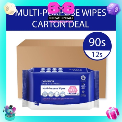WATSONS - Multi-Purpose Wipes (Kills 99% Of Germs with Alcohol) 90s x 12 Packs (per carton)