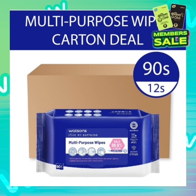 WATSONS Multi-Purpose Wipes (Kills 99% Of Germs with Alcohol) 90s x 12 Packs (per carton)