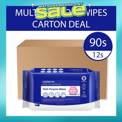 WATSONS - Multi-Purpose Wipes (Kills 99% Of Germs with Alcohol) 90s x 12 Packs (per carton)