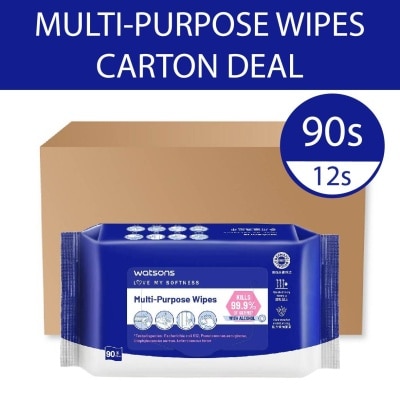 WATSONS Multi-Purpose Wipes (Kills 99% Of Germs with Alcohol) 90s x 12 Packs (per carton)