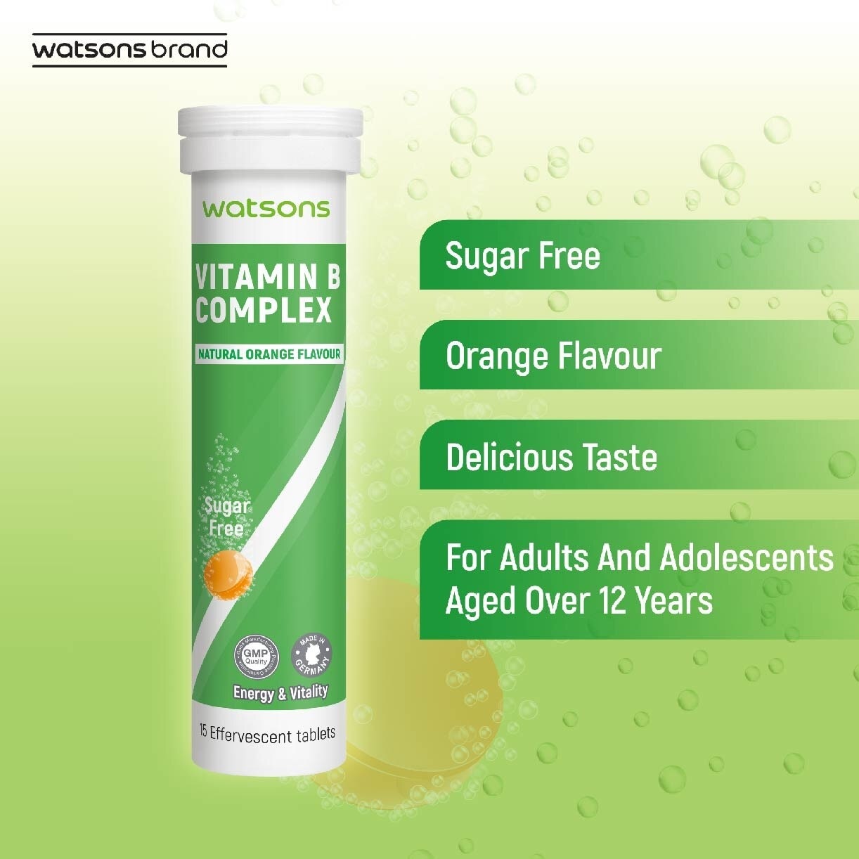 Vitamin B Complex Effervescent Tablet Natural Orange Flavour (For Energy & Vitality) 15s  x 3 Tubes