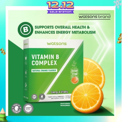 WATSONS Vitamin B Complex Effervescent Tablet Natural Orange Flavour (For Energy & Vitality) 15s  x 3 Tubes