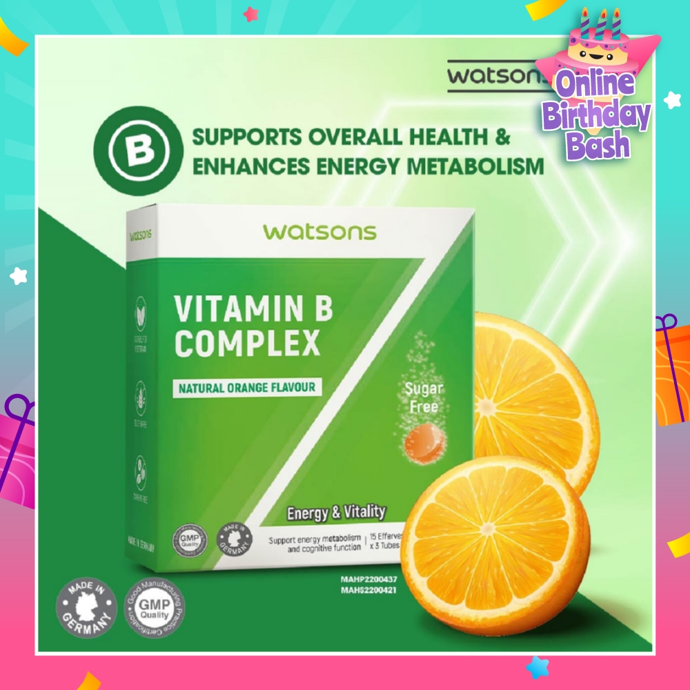 Vitamin B Complex Effervescent Tablet Natural Orange Flavour (For Energy & Vitality) 15s  x 3 Tubes
