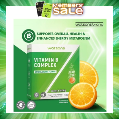 WATSONS - Vitamin B Complex Effervescent Tablet Natural Orange Flavour (For Energy & Vitality) 15s x 3 Tubes (Expiry: Dec`2026)