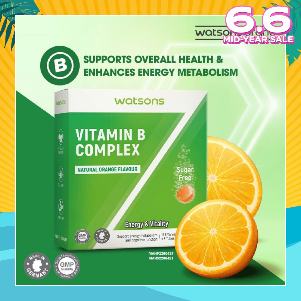 Vitamin B Complex Effervescent Tablet Natural Orange Flavour (For Energy & Vitality) 15s  x 3 Tubes