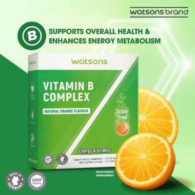 WATSONS Vitamin B Complex Effervescent Tablet Natural Orange Flavour (For Energy & Vitality) 15s  x 3 Tubes