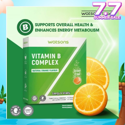 WATSONS Vitamin B Complex Effervescent Tablet Natural Orange Flavour (For Energy & Vitality) 15s  x 3 Tubes