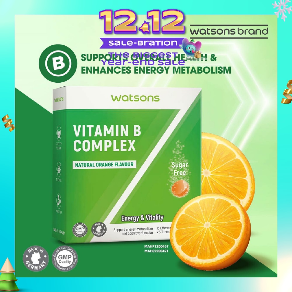 Vitamin B Complex Effervescent Tablet Natural Orange Flavour (For Energy & Vitality) 15s x 3 Tubes