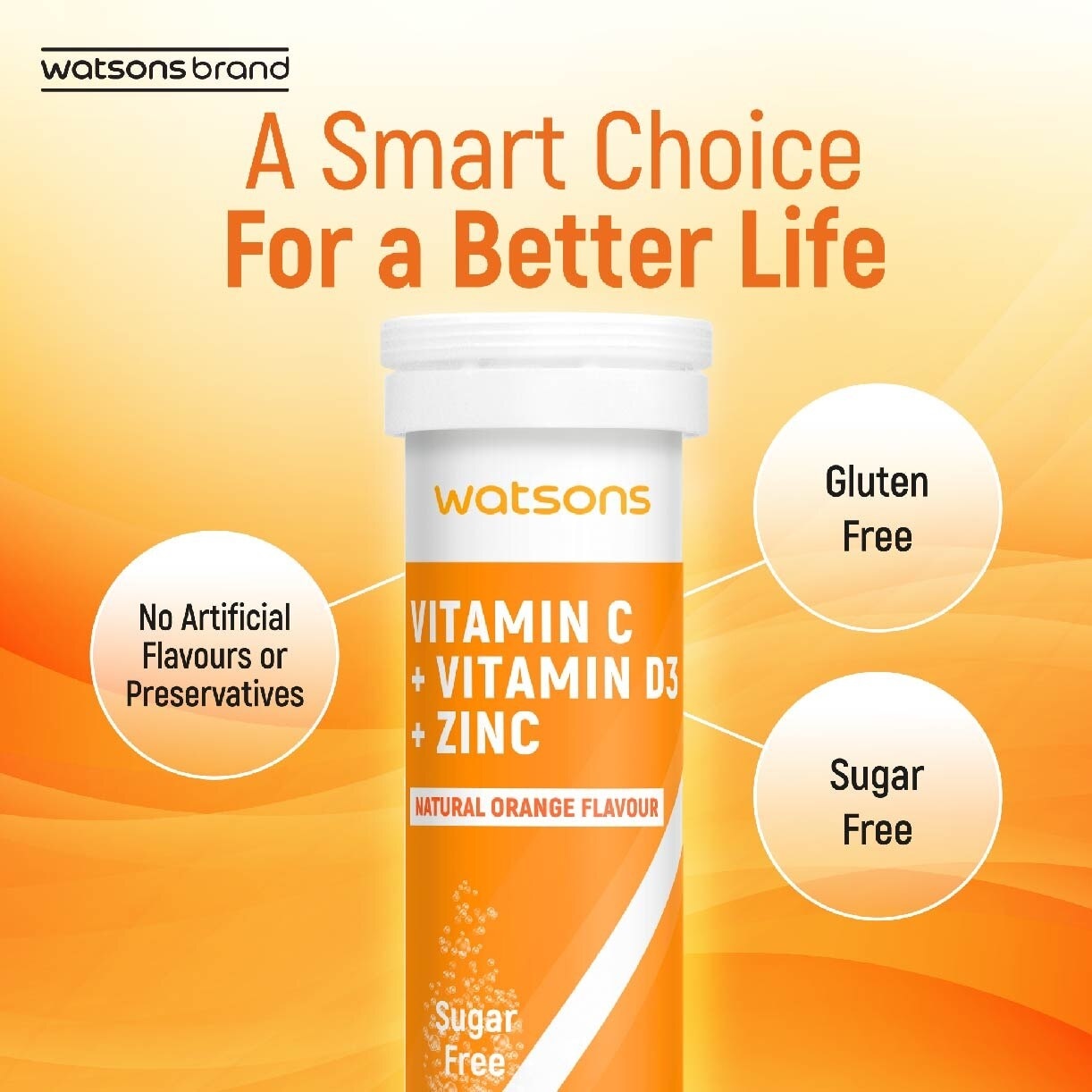 Vitamin C + Vitamin D3 + Zinc Effervescent Tablets Natural Orange Flavour (For Immune Health) 15s x 3 Tubes