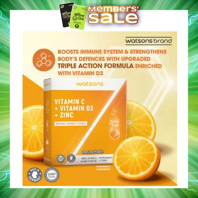 WATSONS - Vitamin C + Vitamin D3 + Zinc Effervescent Tablets Natural Orange Flavour (For Immune Health) 15s x 3 Tubes (Expiry: Mar`2027)